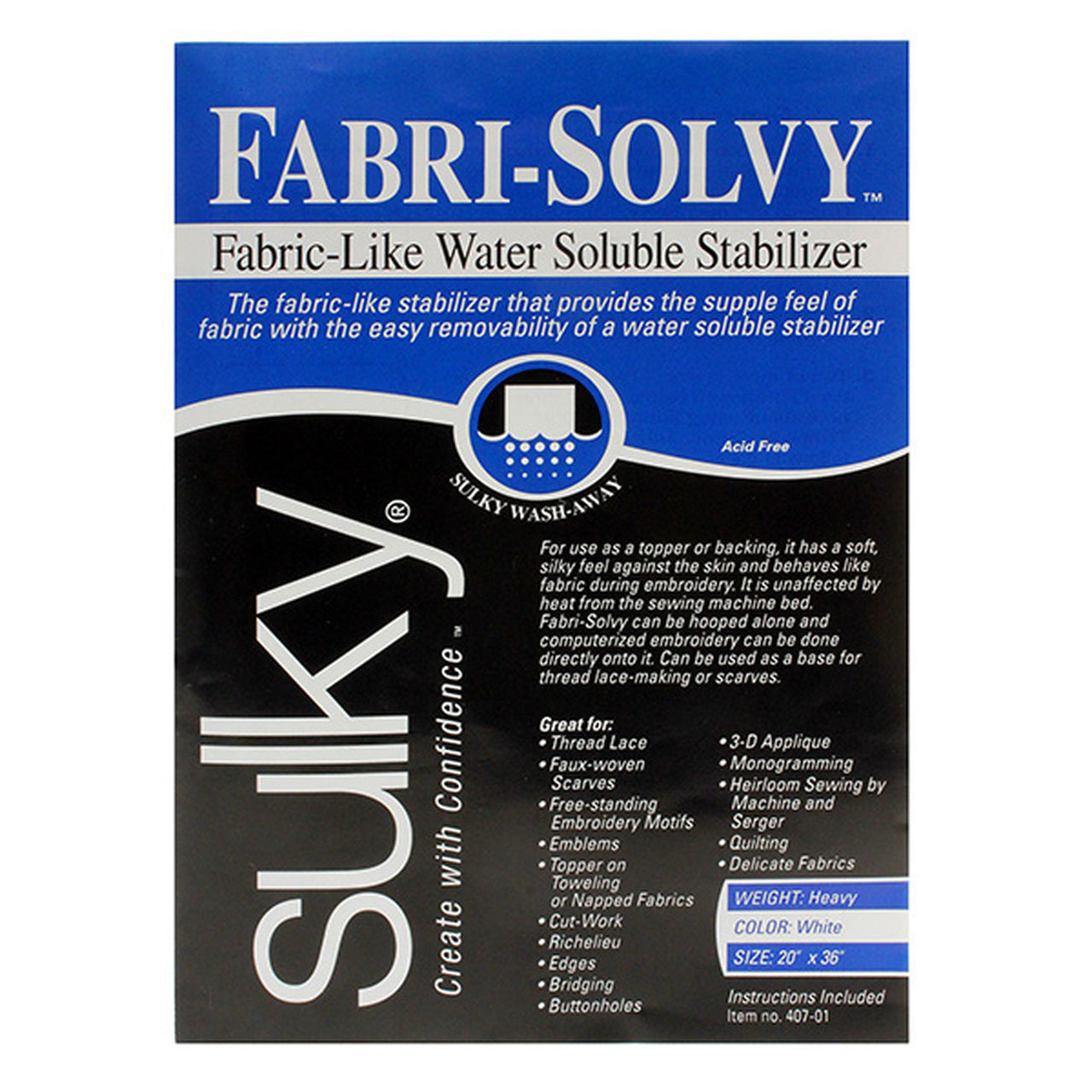 Sulky Fabri-Solvy Stabilizer - White - 8'' x 9 yd. Roll