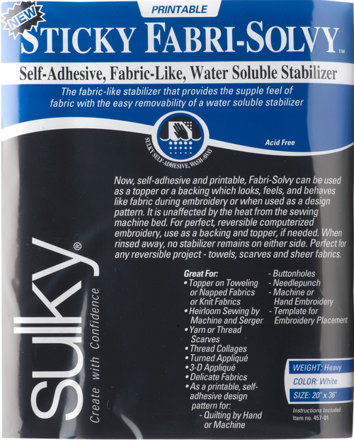 Sulky 457-08 Sticky Fabri-Solvy 8 x 6yd Roll Printable Water Soluble  Stabilizer at