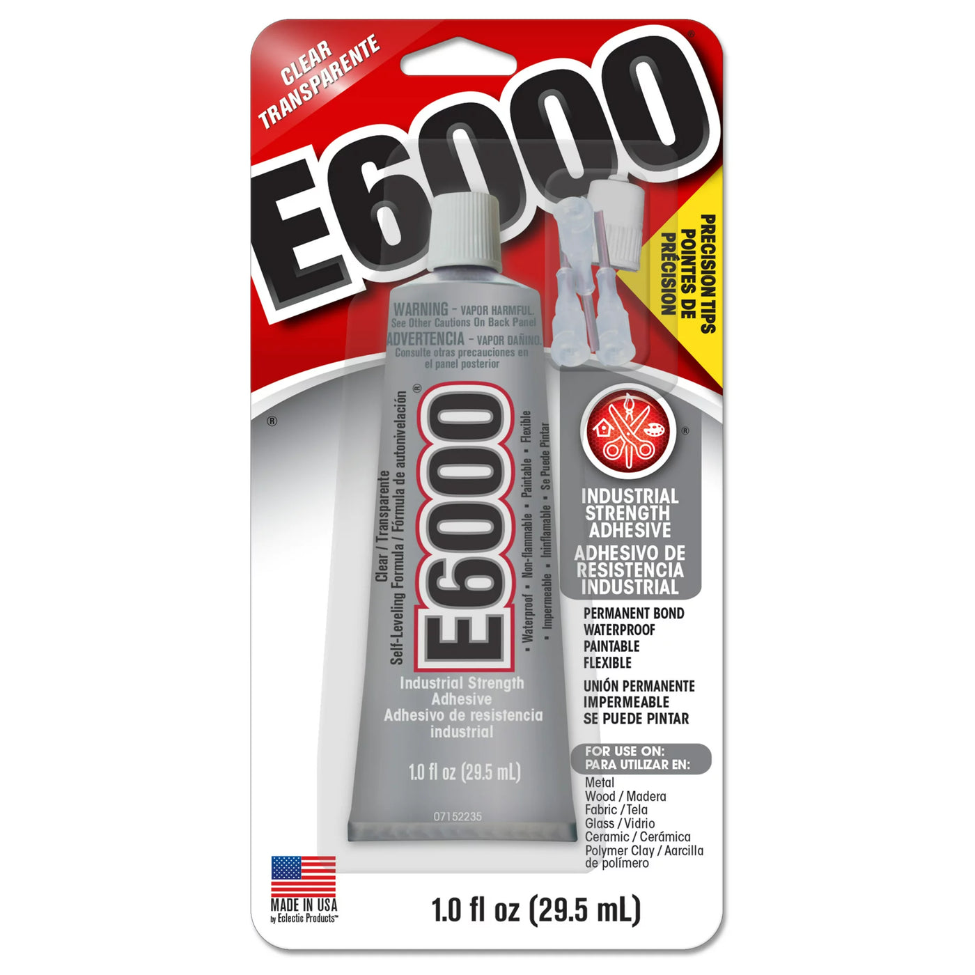 E6000 Craft Glue, Adhesive Clear, 1 Fl Oz with Precision Tips