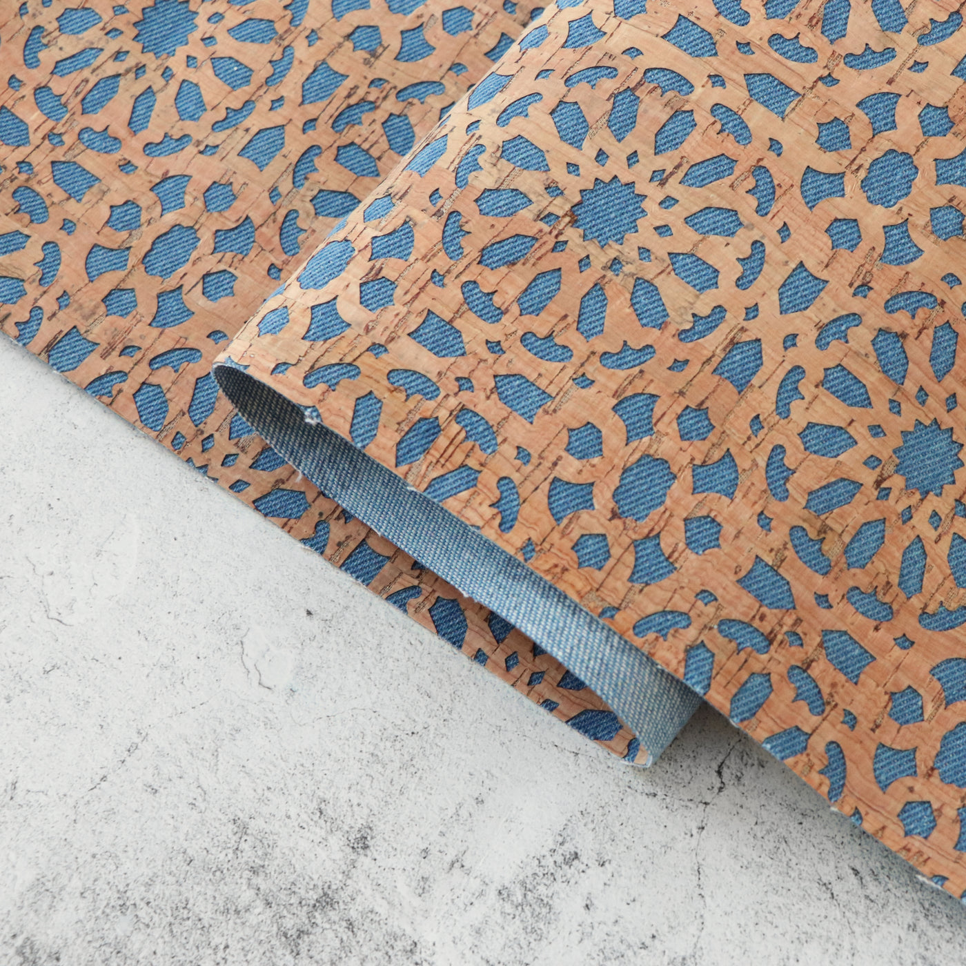 Lite Denim Backed Mandala Cork Fabric