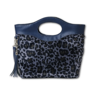 Sample Sale- Barbara - Leopard Navy Slate Faux Fur