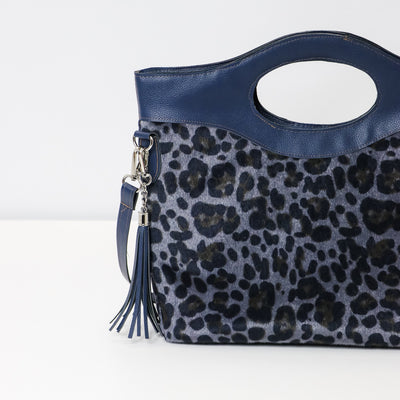 Sample Sale- Barbara - Leopard Navy Slate Faux Fur