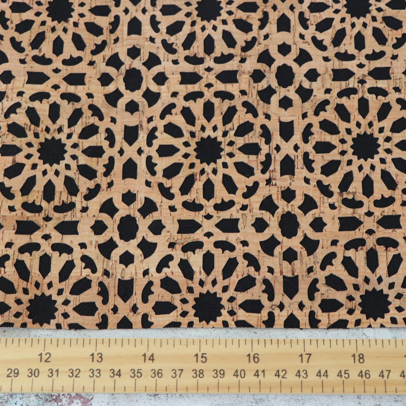 SHORT - Lite Black Canvas Backed Mandala Cork Fabric