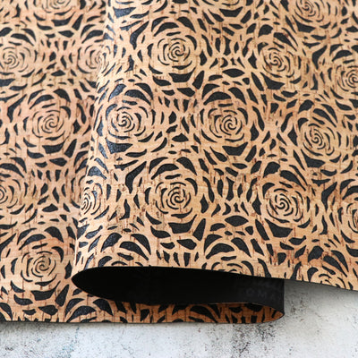 SHORT - Lite Black Glitter Backed Roses Cork Fabric