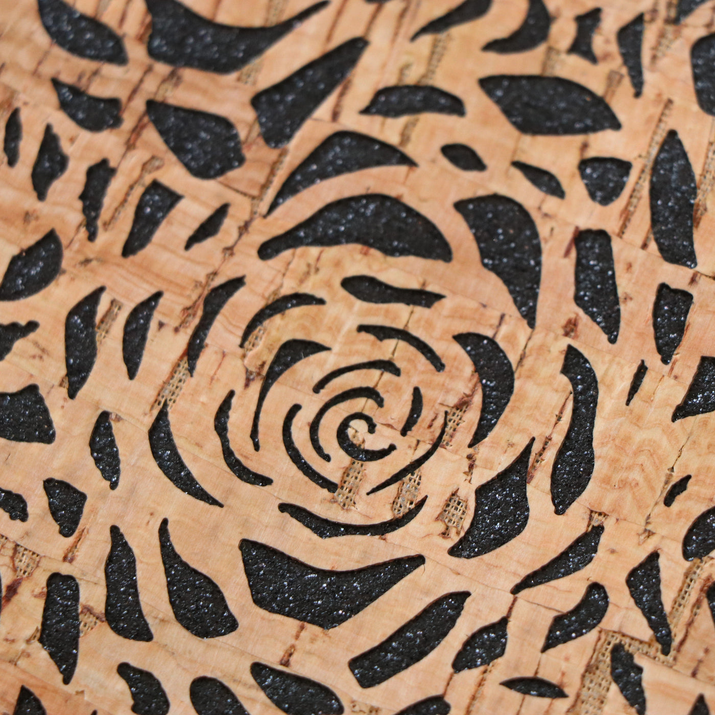 SHORT - Lite Black Glitter Backed Roses Cork Fabric