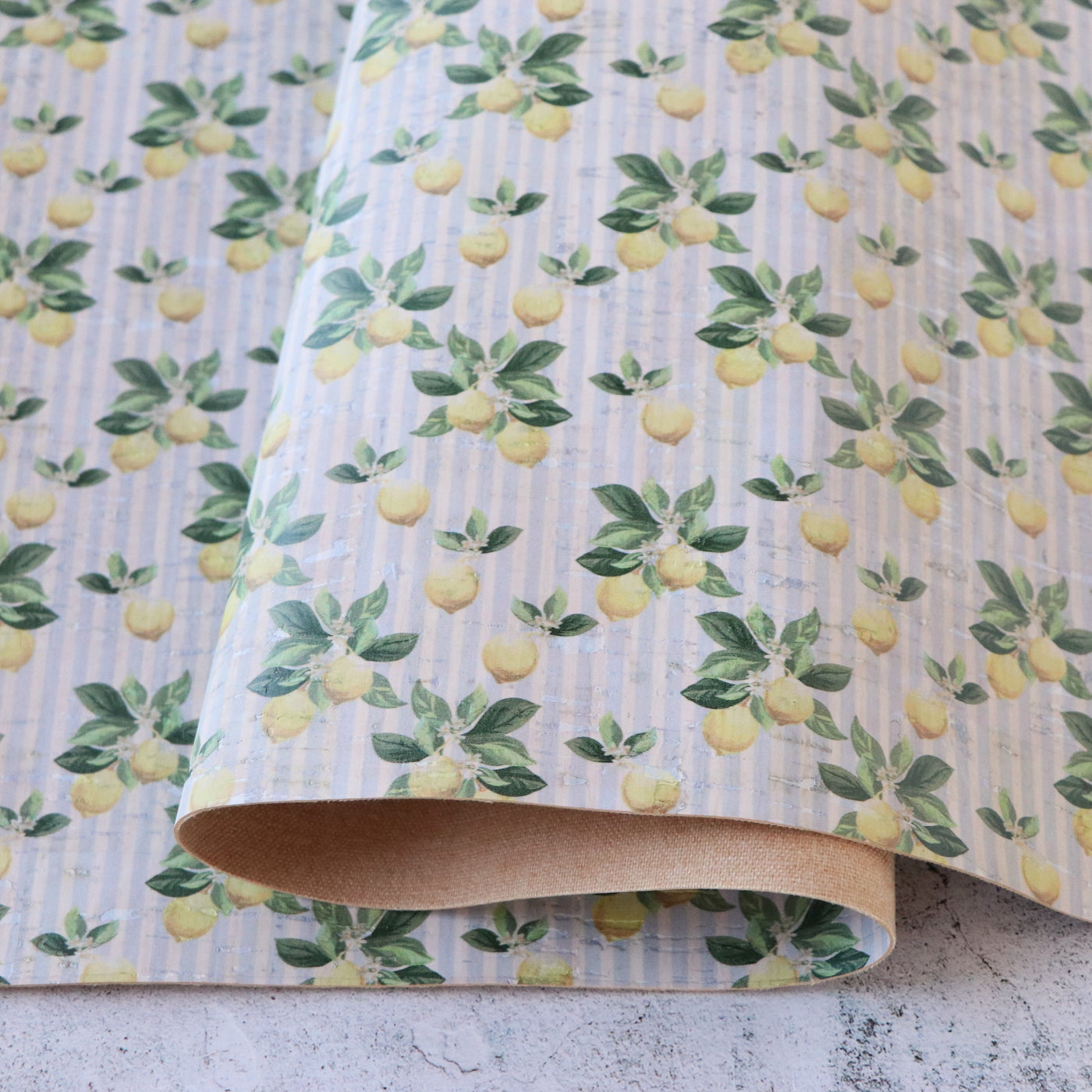 Lemon Stripe Cork Fabric 12in Cuts