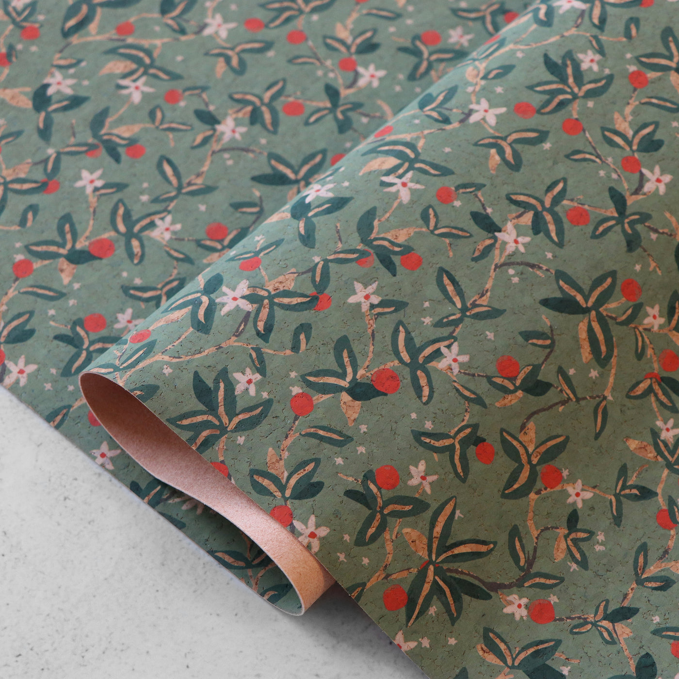 Jessica Rose Designer Print: Citron Vines Cork Fabric