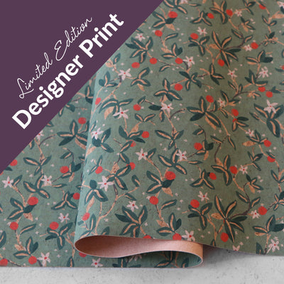 Jessica Rose Designer Print: Citron Vines Cork Fabric