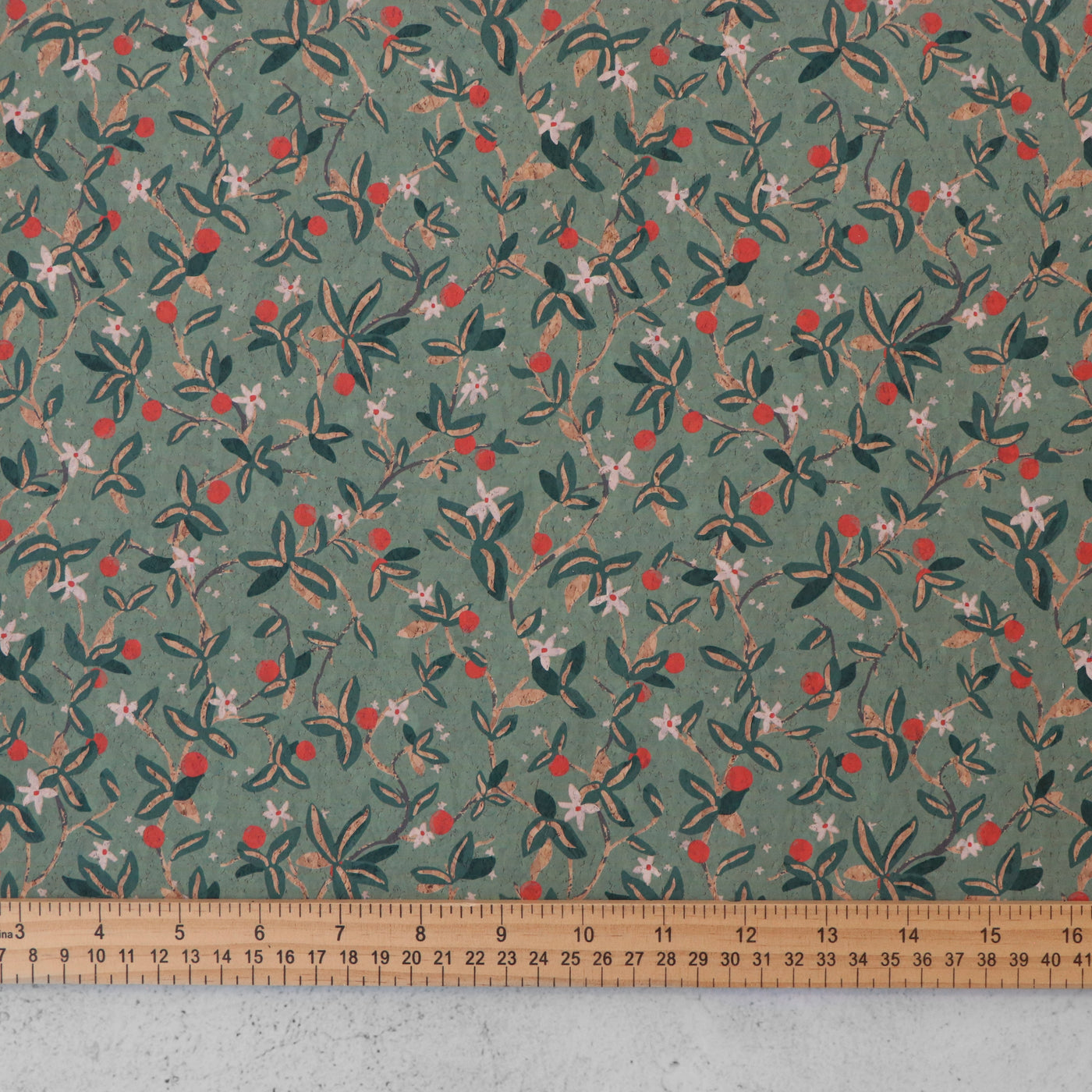 Jessica Rose Designer Print: Citron Vines Cork Fabric