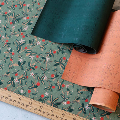 Jessica Rose Designer Print: Citron Vines Cork Fabric