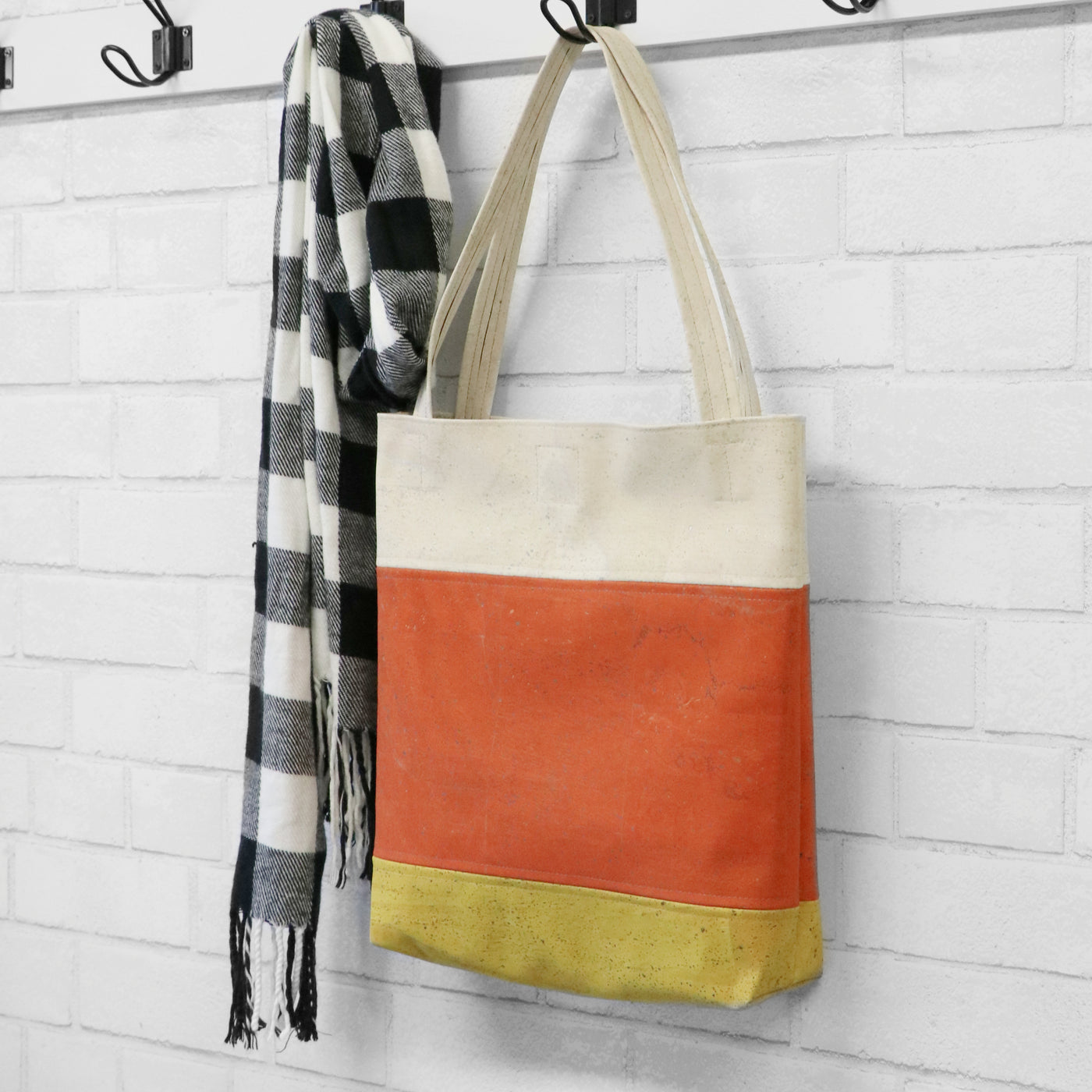 AUCTION- Back to Basics Tote- Platinum, Terra Cotta, and Mustard Cork Fabric