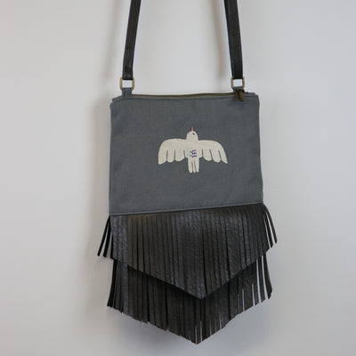 Sample Sale - Zelda - Robert Kaufman Big Sur Grey Canvas w/ Sulky Embroidery