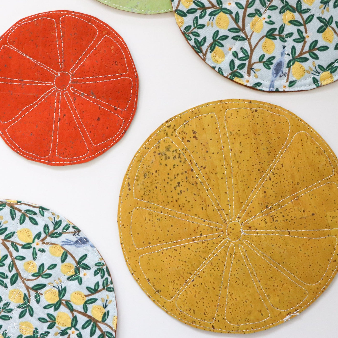 Sample Sale- Easy Citruc Coaster Set- Mustard, Terra Cota, Sweet Mint Corks