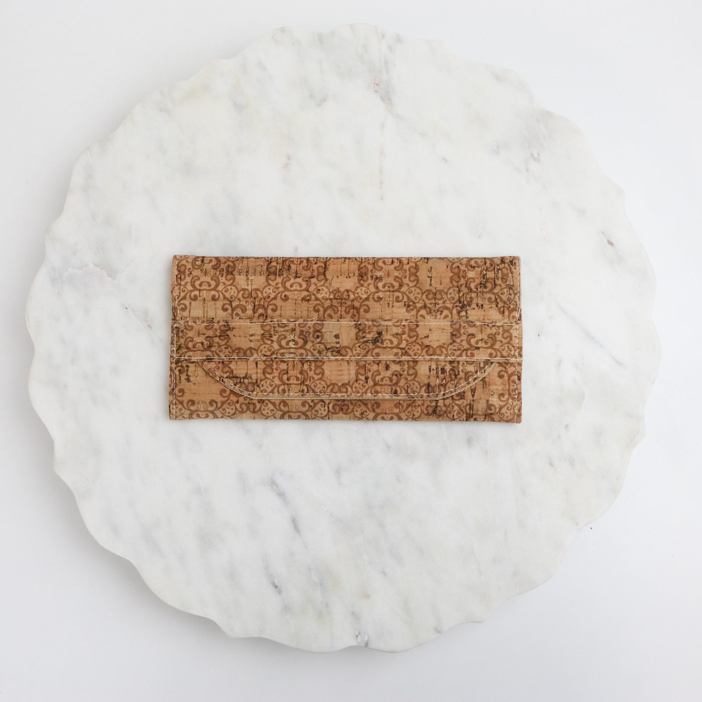 Sample Sale-Lucky Penny Wallet- Scrollwork on Natural Cork