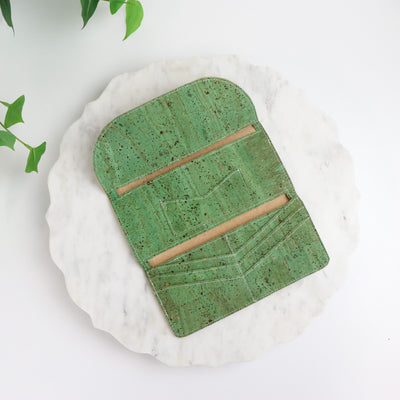 Sample Sale-Lucky Penny Wallet- Surface Grass Green Cork Fabric