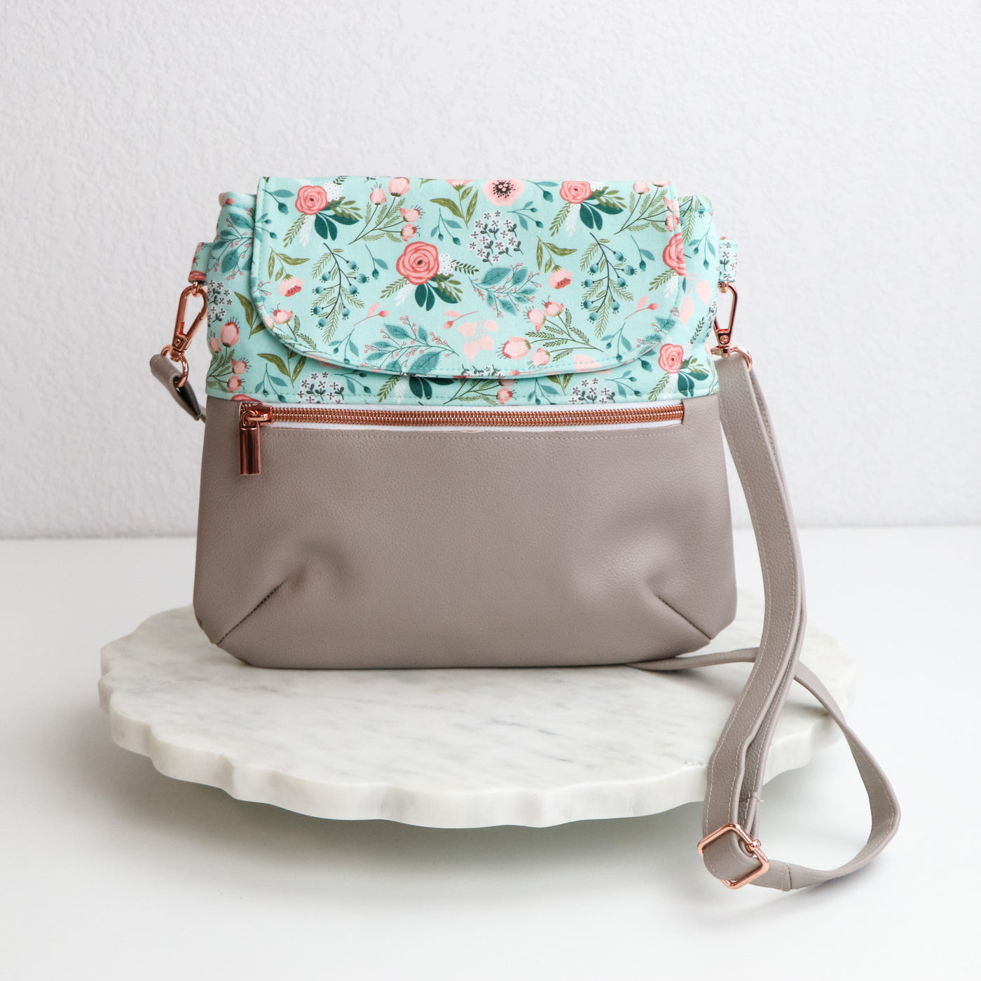 Sample Sale- Ginger- Peach Floral on Seafoam Cotton