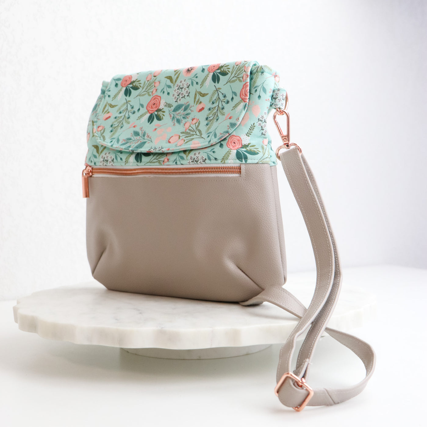 Sample Sale- Ginger- Peach Floral on Seafoam Cotton