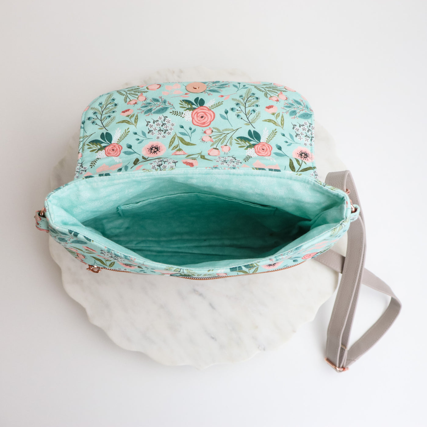 Sample Sale- Ginger- Peach Floral on Seafoam Cotton