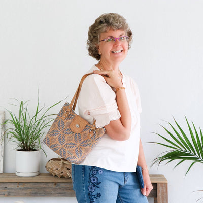 Lite Denim Backed Palms Cork Fabric