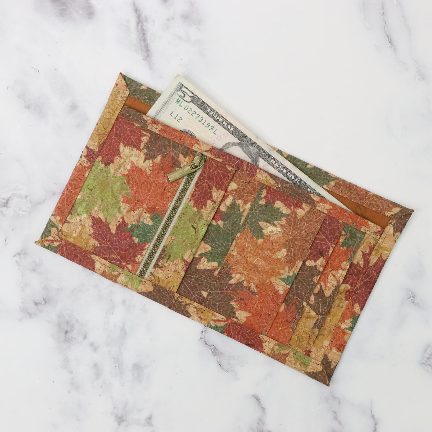 Sample Sale-Lucky $2 Wallet- Maple Leaves Cork