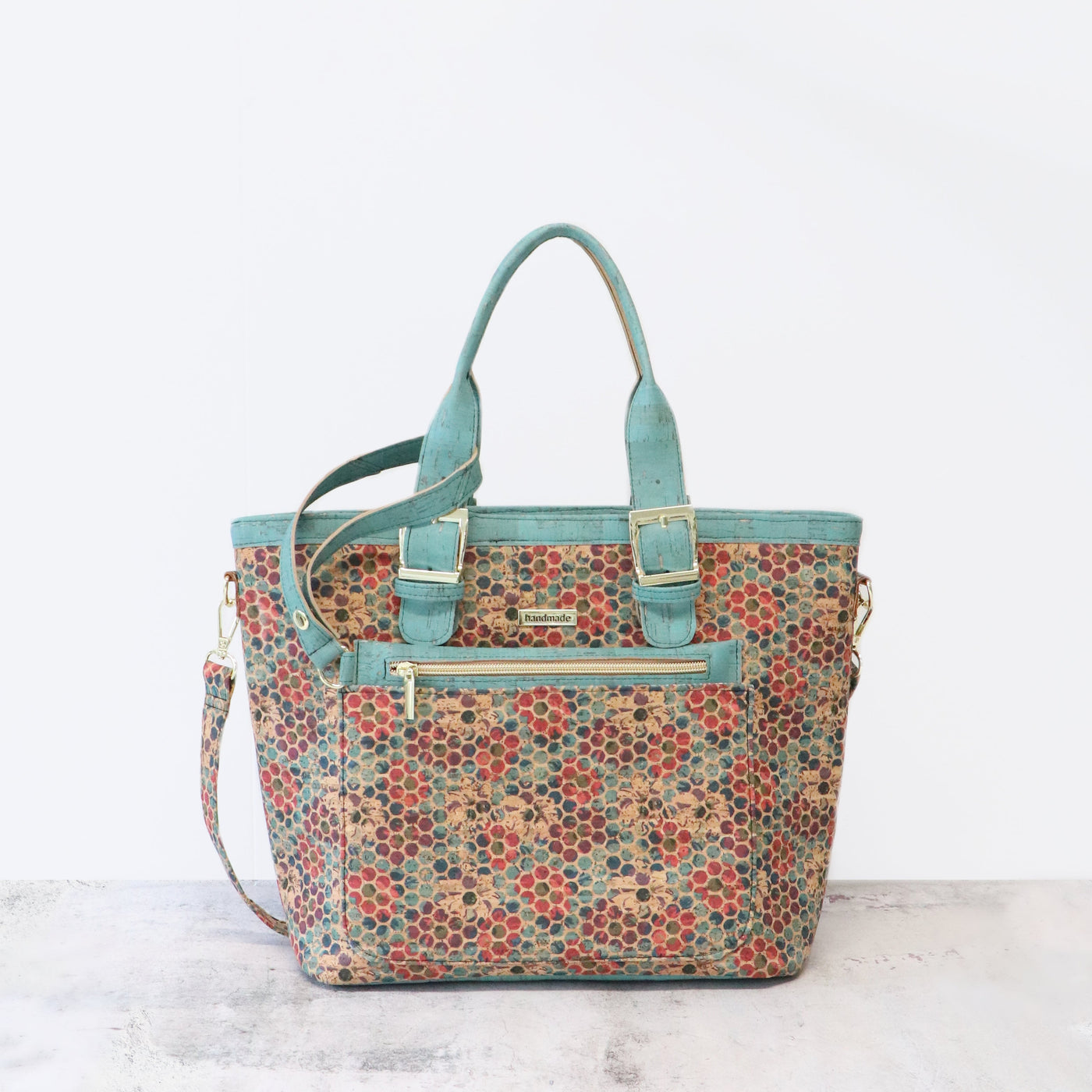 Sample Sale- Phlox Set Clutch & Tote - Grunge Dot & Rustic Turquoise Cork