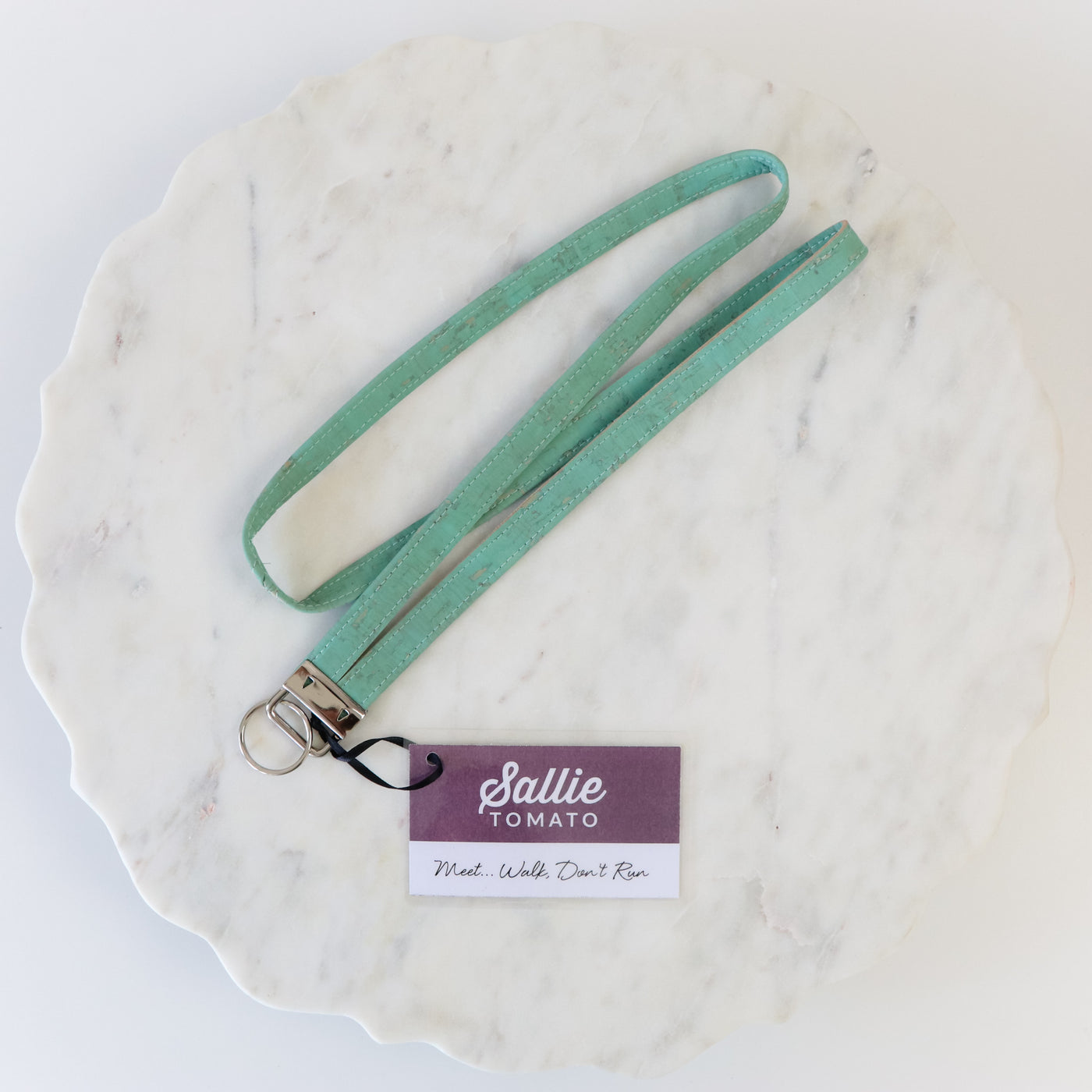 Sample Sale- Walk, Don't Run - Lanyard - Rustic Robin Egg Cork Fabric