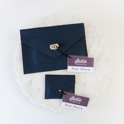 Sample Sale- Monroe - Card Case and Clutch - Navy Pebble Faux Leather