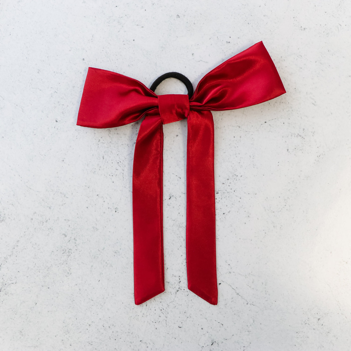 Sample Sale- Hair Bow - Wine Satin - Black Hair Tie