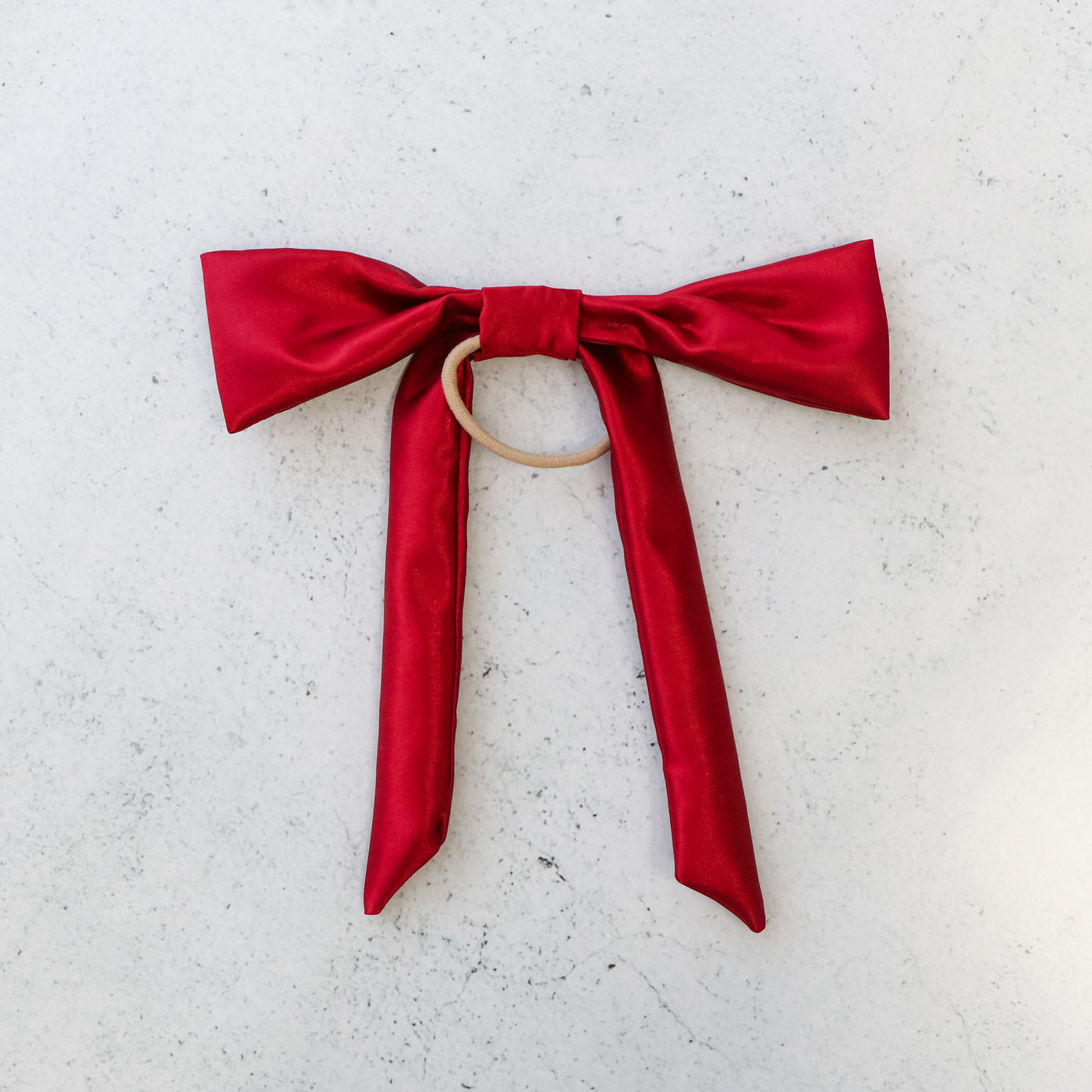 Sample Sale- Hair Bow - Wine Satin - Beige Hair Tie