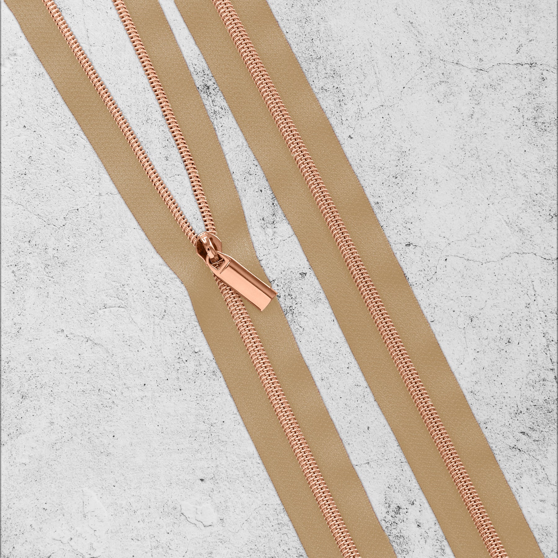 Zippers By The Yard Natural Tape Rose Gold Faux Metal Teeth #3