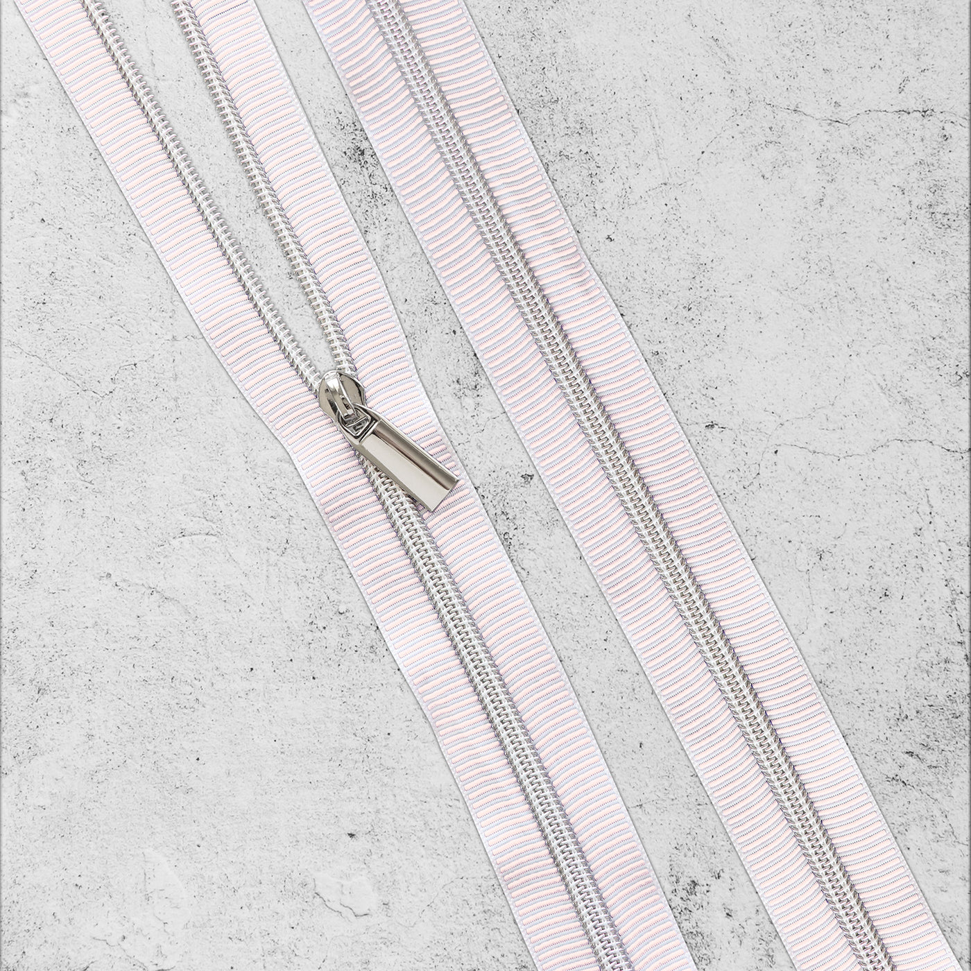 White & Rose Striped Nylon Coil Zippers