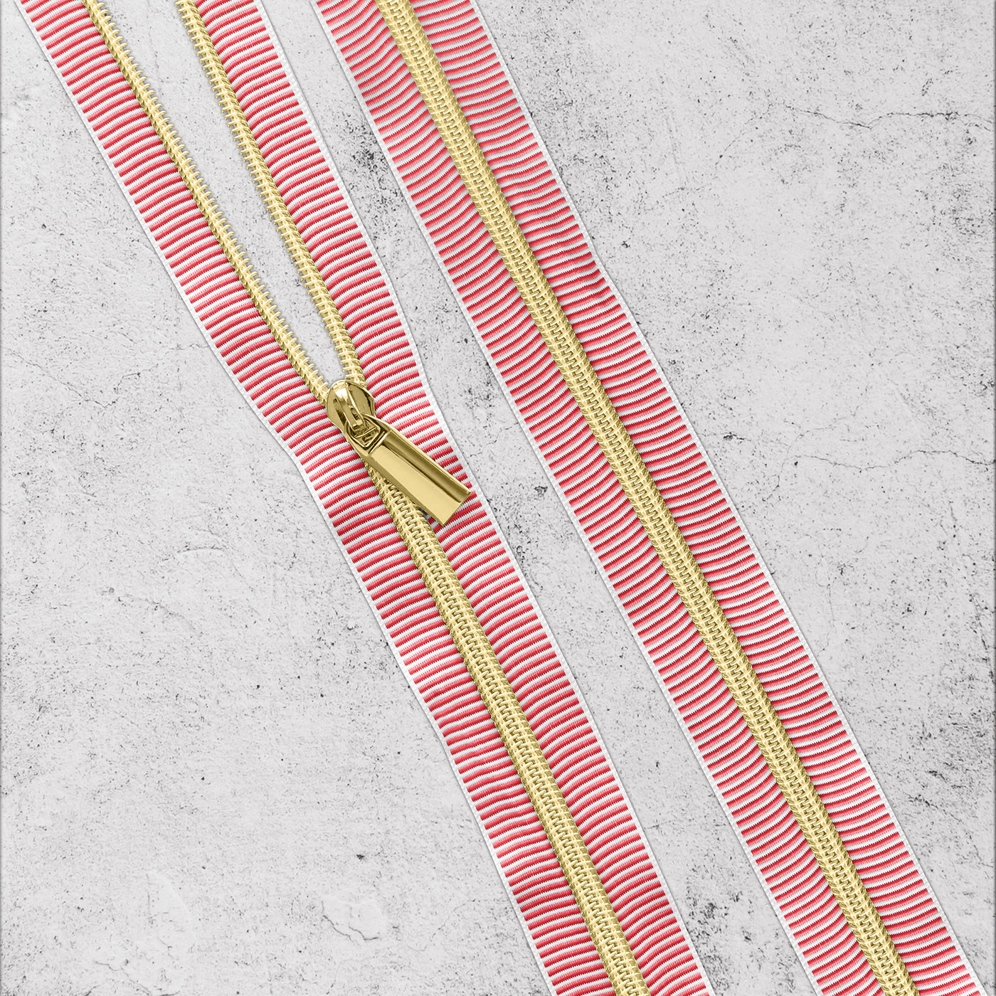 White & Red Striped Nylon Coil Zippers