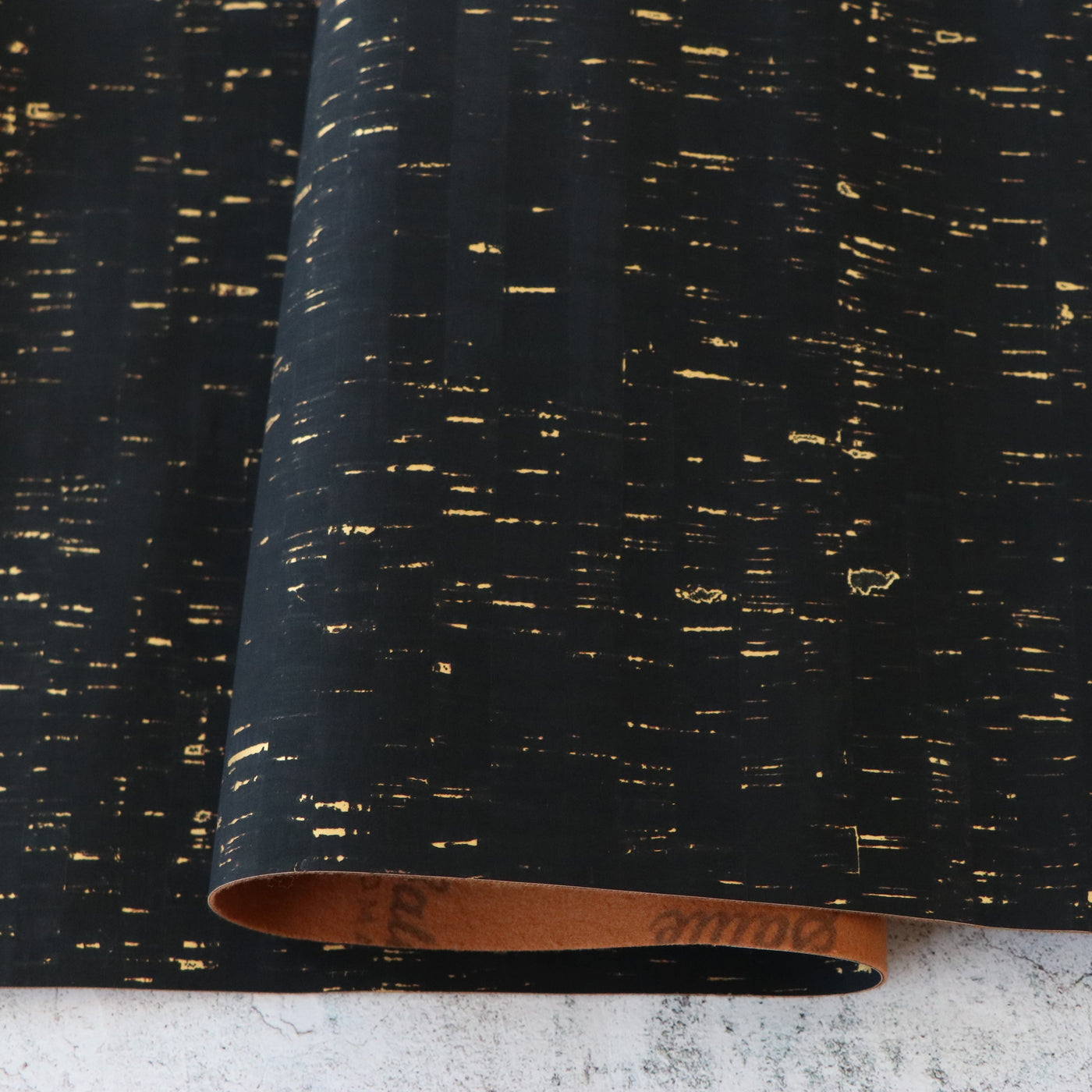 Rustic Natural Black Gold Flecked Cork Fabric