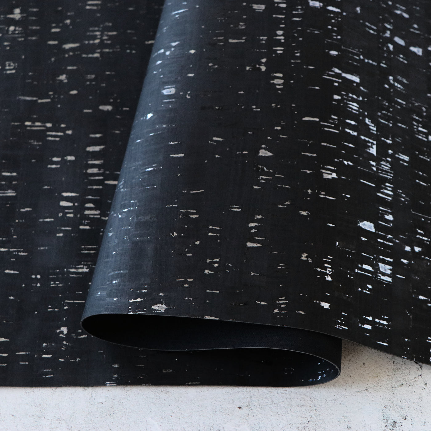 Rustic Natural Black Silver Flecked Cork Fabric