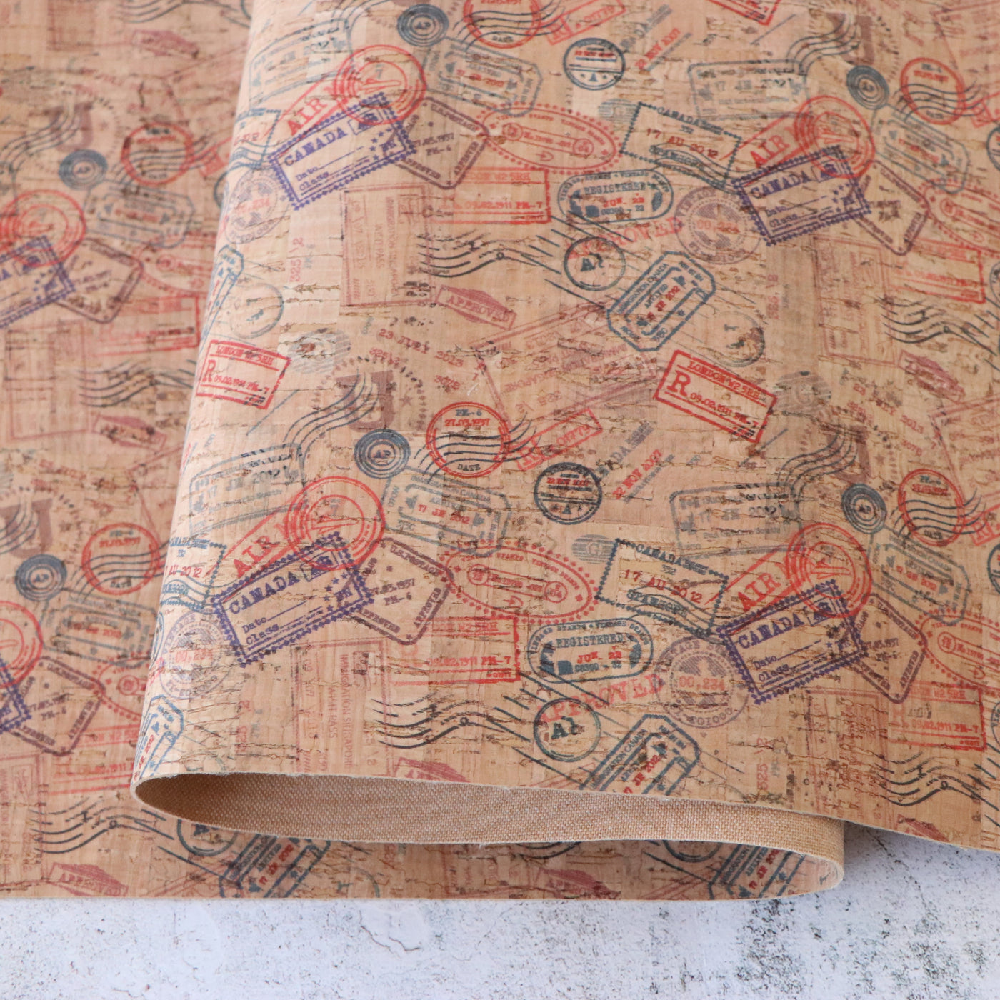 Postage Stamps Cork Fabric