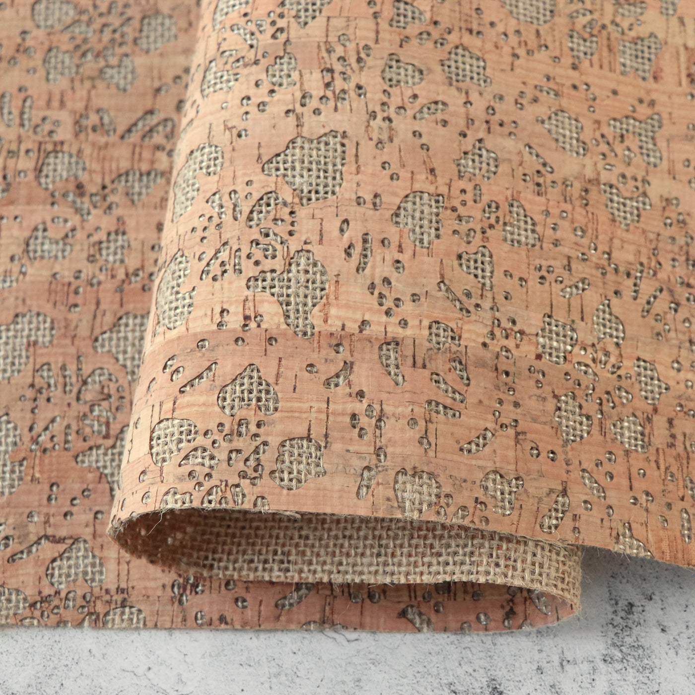 Lite Burlap Backed Floral Cork Fabric