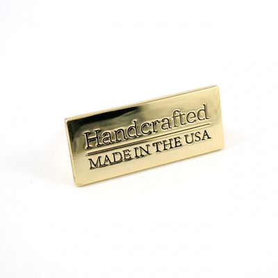 Etiqueta de bolsa de metal: hecha a mano en los EE. UU.