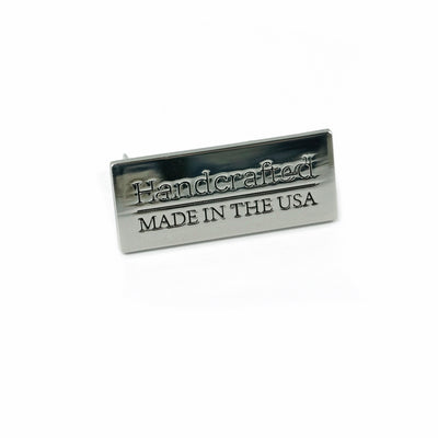 Etiqueta de bolsa de metal: hecha a mano en los EE. UU.