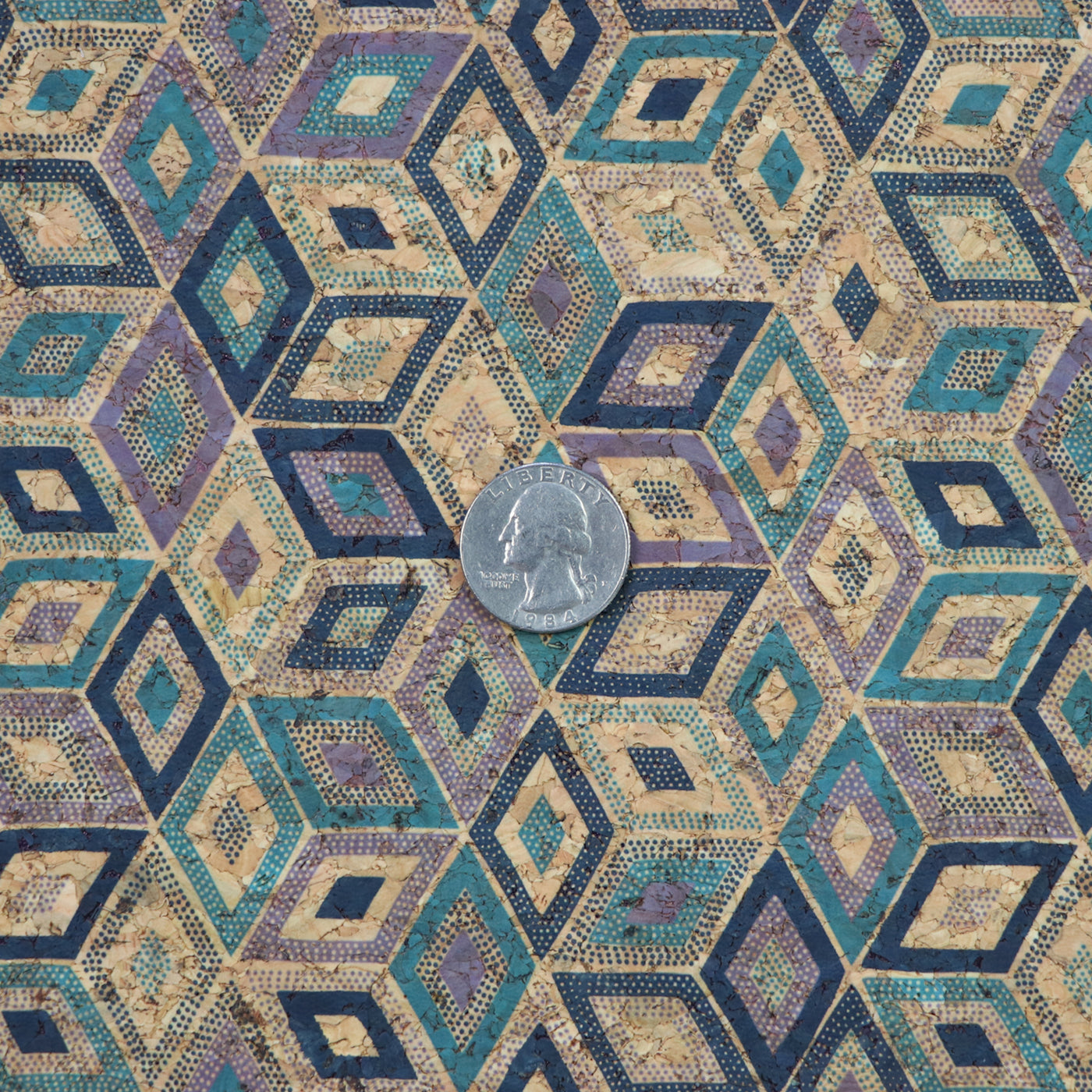 Packaged 1/2 Yard Cut: Cool Cubes Cork Fabric