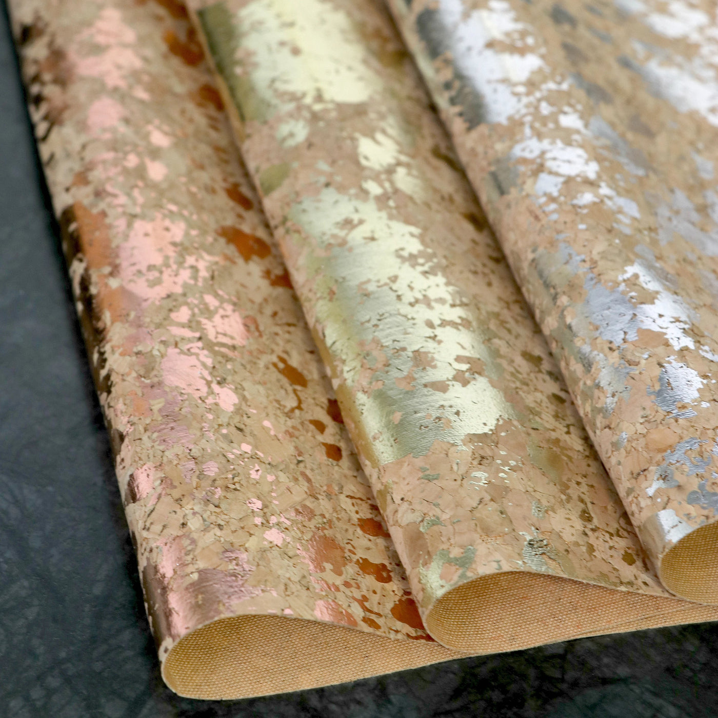 Packaged 1/2 Yard Cut: Natural Gold Splatter Cork Fabric