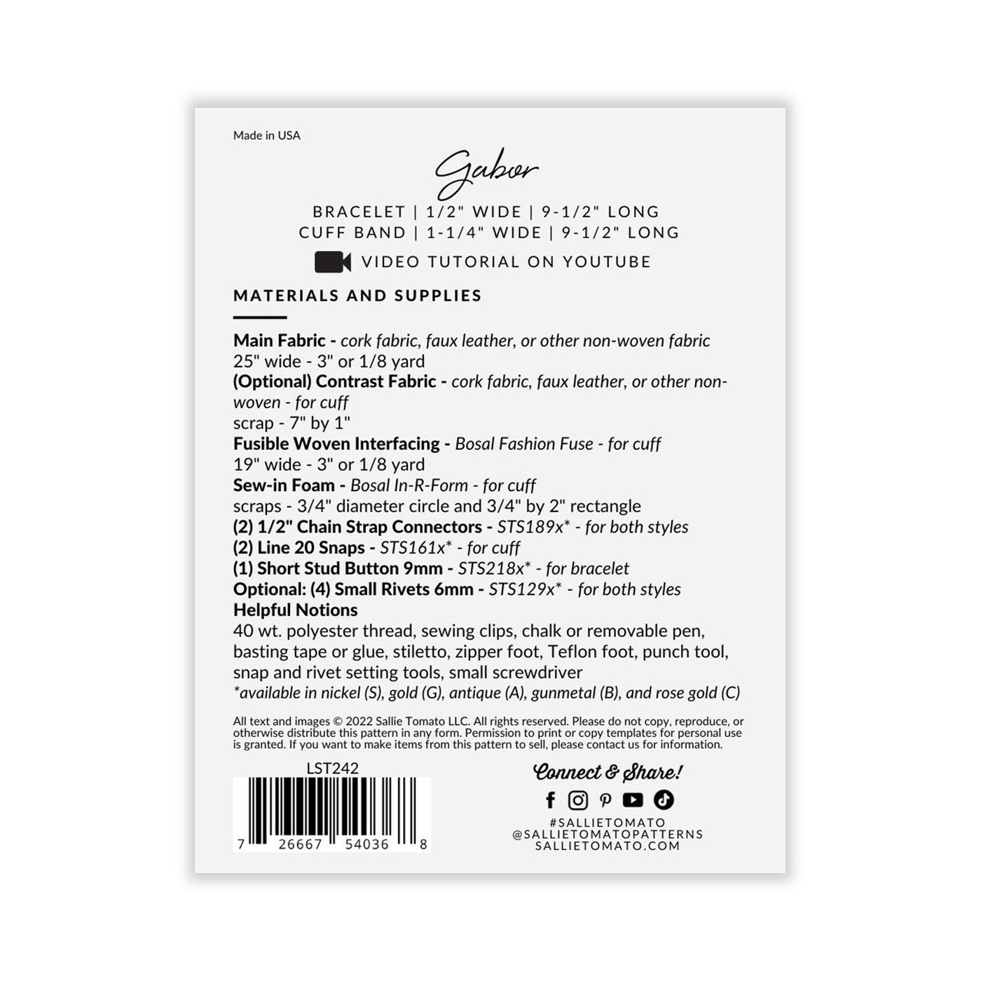 Gab Patterns Gabor Paper Pattern – Sallie Tomato