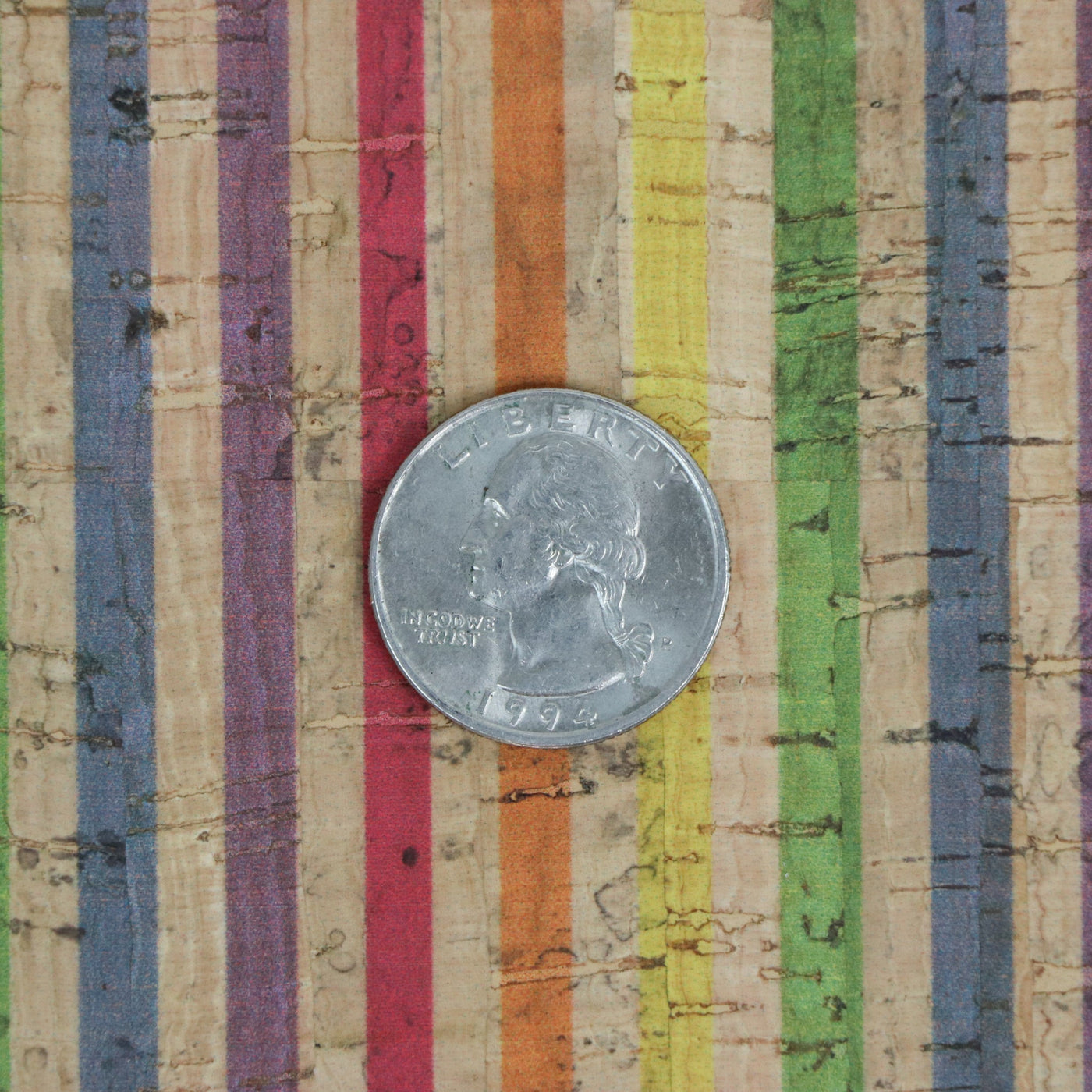 Packaged 1/2 Yard Cut: Rainbow Stripe Cork Fabric