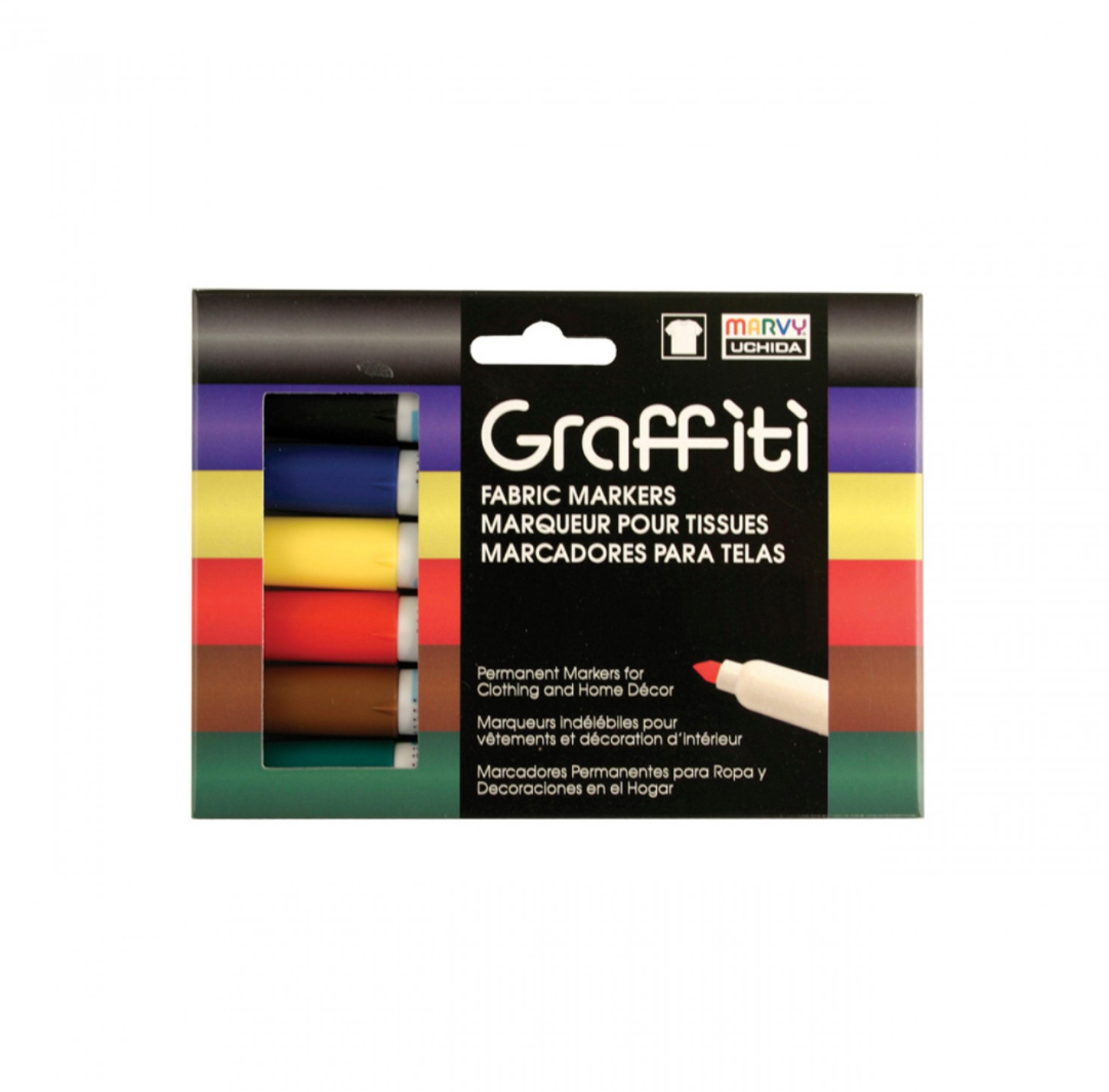 Graffiti Fabric Marker 6 Pen Primary