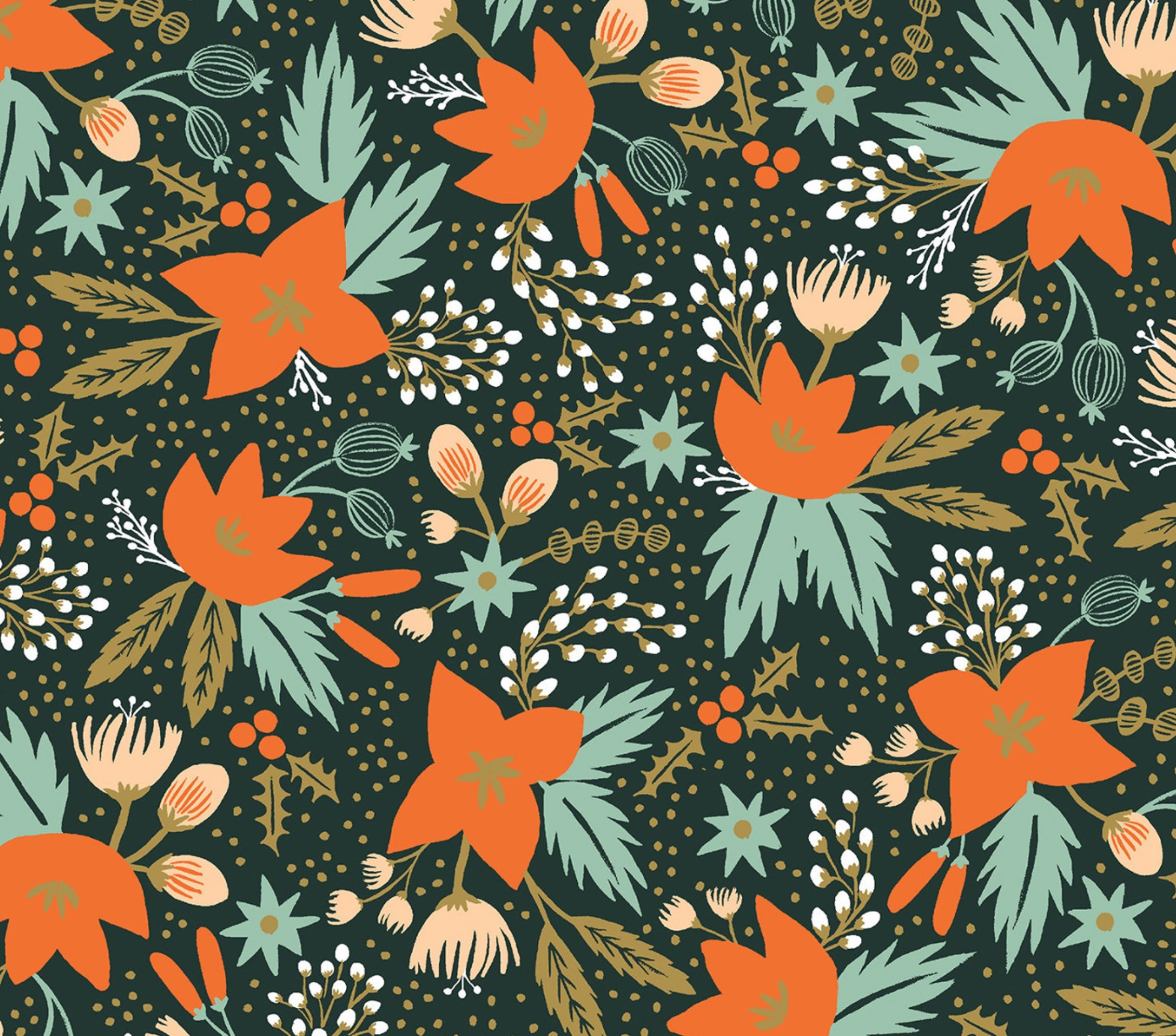 Holiday Classics - Poinsettia - Evergreen Rayon Fabric